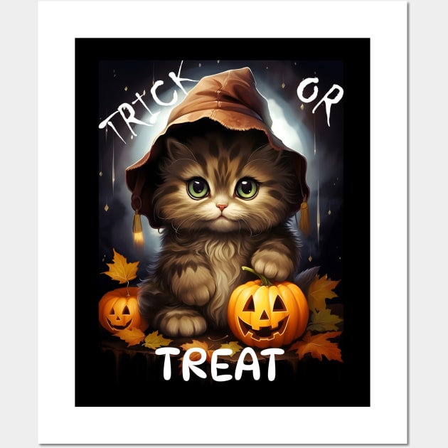 Trick Or Treat Halloween Cat Wall Art by Obotan Mmienu